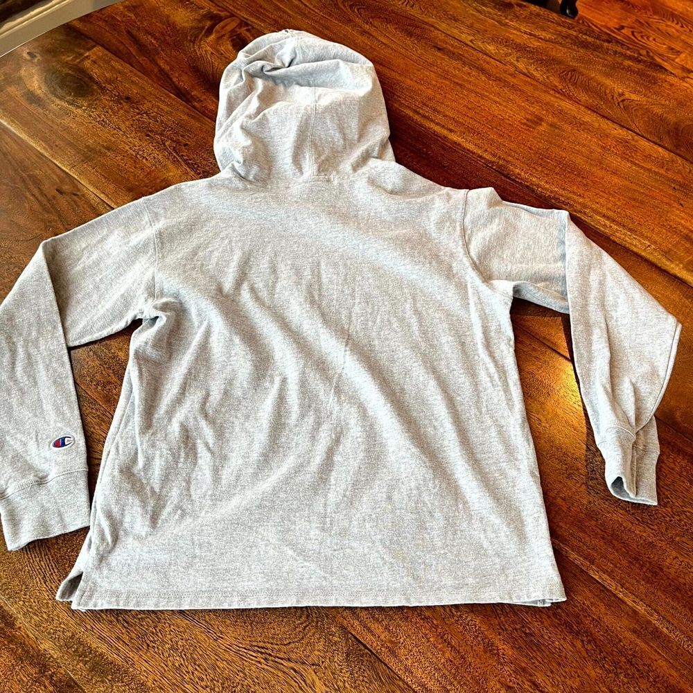 Champion Hoodie Women Small Gray Cotton Logo Kangaroo Pockets Side Slit Pullover - Picture 4 of 10